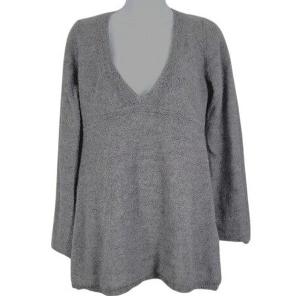 Garnet Hill Gray Alpaca Blend Deep V Neck Cozy‎ Sweater Size M